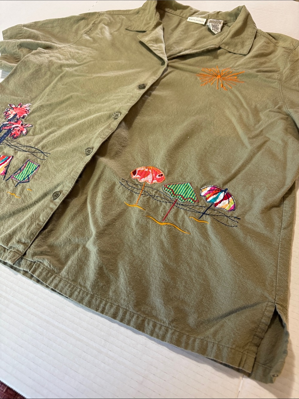White Stag Olive Green Embroidered Button-down Shirt